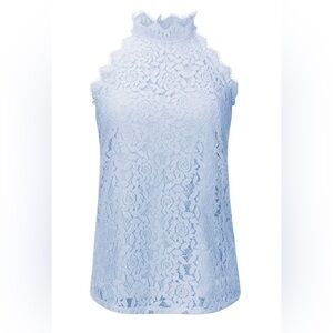 Elegant Lace Sleeveless Blouse - GrayBlue